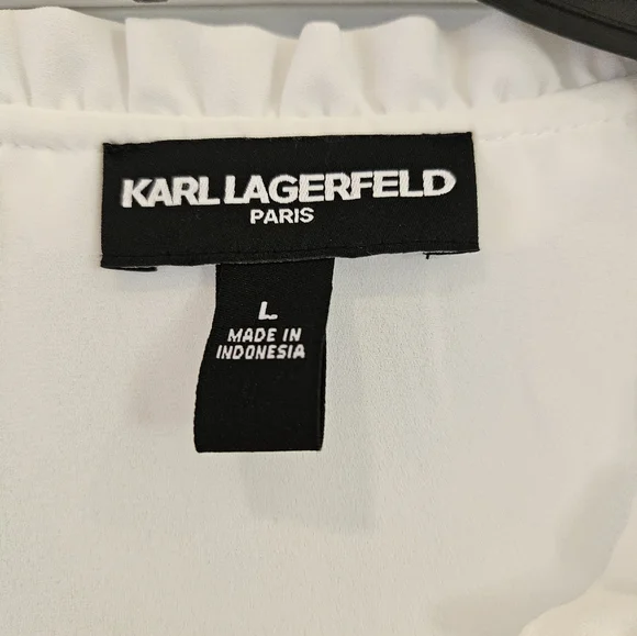 Ruffle accented, tie neck blouse - Picture 3 of 7